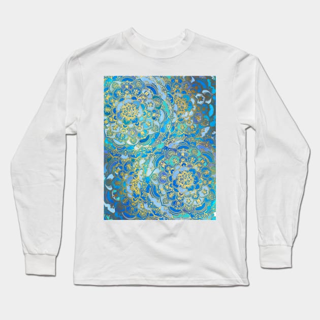 Blue Sapphire Mandalas Long Sleeve T-Shirt by micklyn